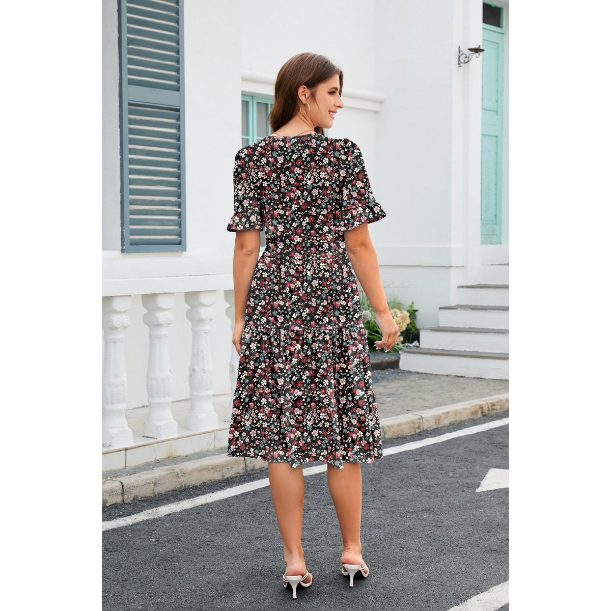 Женские платья Zeagoo Women's Summer Dress Floral Midi Casual Short Sleeve Flowy Beach Dress with Pockets Pink Floral L — фото 6