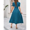 BLUEMING Womens Casual Maxi Dresses Puff Sleeve V Neck Flowy Vacation High Waist Boho Pleated Dresses - 2 of 4