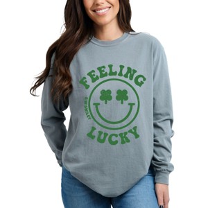 Simply Sage Market S.W.Smiley Feeling Lucky Smiley Face Garment Dyed Long Sleeve - 1 of 4