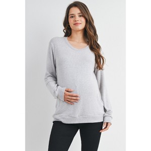 Hello Miz Womens Casual V Neck Long Sleeve Maternity Pullover Top - Heather Grey - X Large - 1 of 4