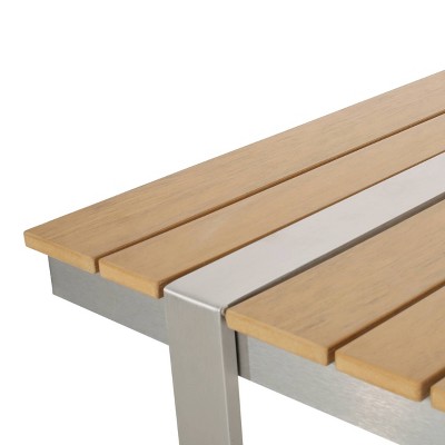 Cibola Natural and Silver Aluminum Outdoor Dining Table with Faux Wood Slats
