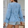 Women's Loose Front Tie Open Blouse Lace Trim Bell Long Sleeves Pelpum Shirt Top - 3 of 4
