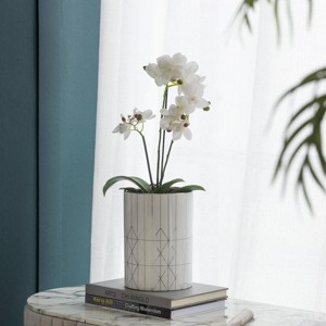 SEVOBAL Planters Ceramic Planter with Modern Geometric Pattern for Stylish Indoor Flower Display, White, 6.3"*6.3"*8.7" - 1 of 4