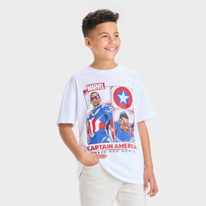Boys' Marvel Captain America Short Sleeve Graphic T-Shirt - White - 1 of 4
