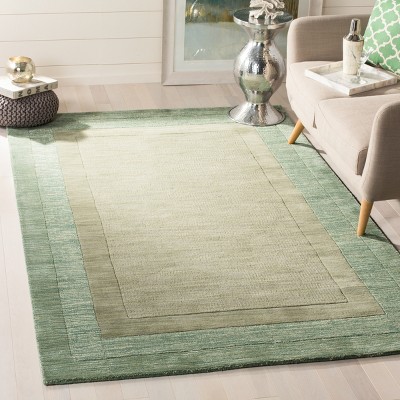 Beige and Green Hand-Tufted Wool Area Rug