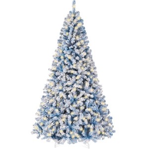 Best Choice Products Pre-Lit Ice Blue Christmas Pine Tree w/ Flocked Branches, Warm-White Lights - 1 of 4