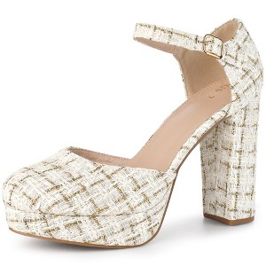 Allegra K Women's Platform Closed Toe Heels Plaid Mary Janes Chunky Pumps - 1 of 4