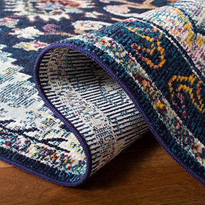 Navy and Fuchsia Floral Synthetic Area Rug