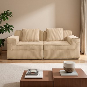 2-Seater Corduroy Modular Boneless Loveseat Sofa with Throw Pillows, No Assembly - 1 of 4