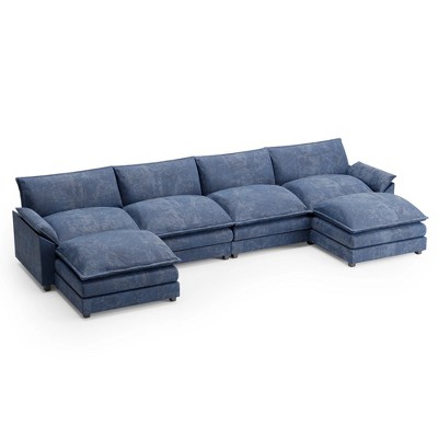 LACOO 154 in. Chenille U-Shaped Modular Sectional Sofa with Tow Ottomans