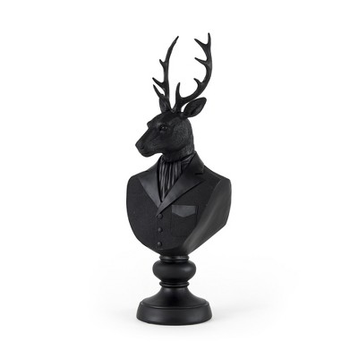 HomeRoots 23" Black Polyresin Suited Deer Bust Tabletop Sculpture