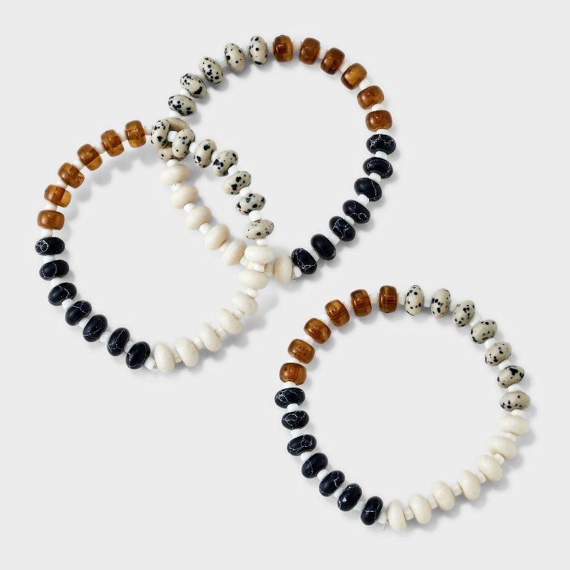 Mixed Semi-Precious Black Howlite Stretch Bracelet Set 3pc - Universal Thread&#8482; Black/Brown/Cream, 4 of 10