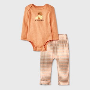 Baby 2pc Disney Winnie The Pooh Pumpkin My First Halloween Long Sleeve Bodysuit & Bottom Set - Orange - 1 of 4