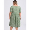 Women's Plus Size Ditsy Floral Print Tie Neck Puff Sleeve Elastic Waist A-Line Dress with Pocket - GRACE & GRANDEUR - 3 of 4