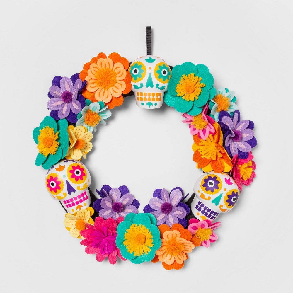 Día de Muertos 17" Calavera and Flower Wreath - Designed with Luis Fitch