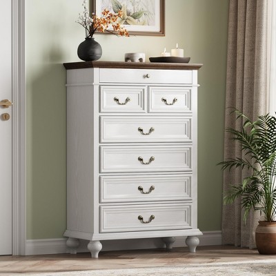 Farmhouse Tall Dresser for Bedroom with 7 Drawers, 50" Tall Large Wood Chest of Drawers with Jewelry Storage for Bedroom