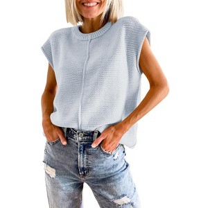 Womens Cap Sleeve Sweater Vest Crew Neck Knit Sleeveless Tank Tops Casual Lightweight Pullover Sweaters - 1 of 1