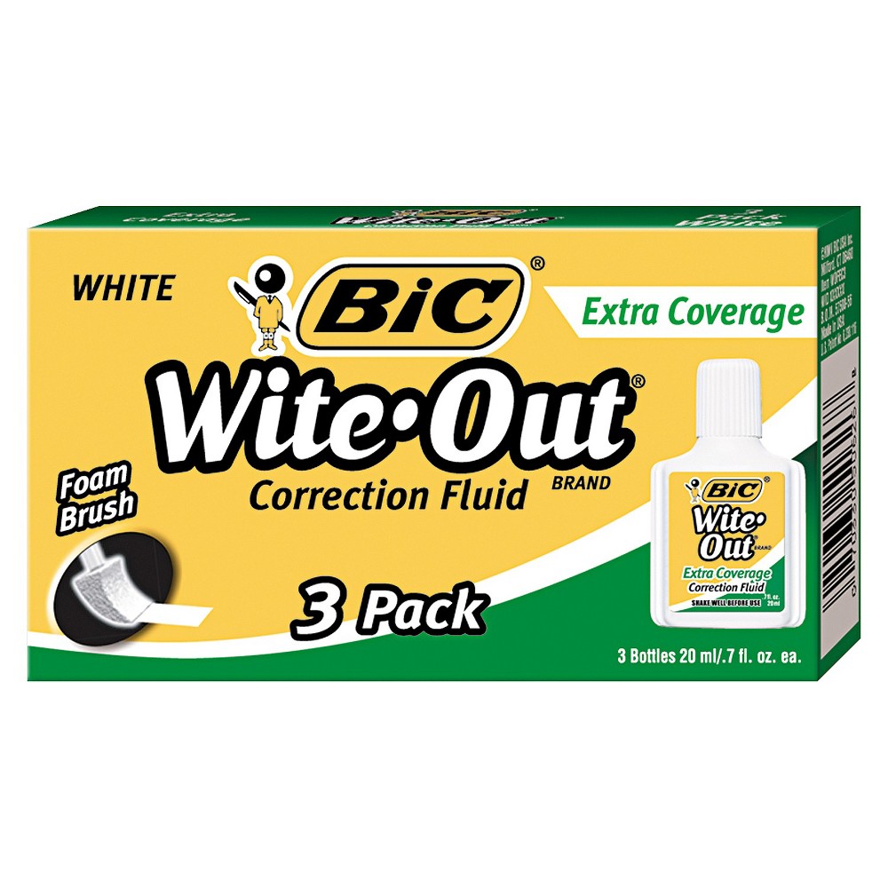 UPC 070330506268 product image for BIC Wite-Out Extra Coverage Correction Fluid, 20 ml Bottle, White, 3/Pack | upcitemdb.com