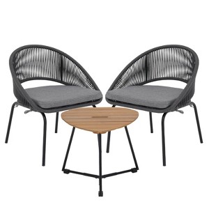 IULULU 3-Piece Outdoor Bistro Set, All-Weather Woven Rope Patio Furniture with Cushions & Table - 1 of 4