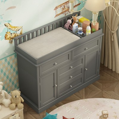 FUFU&GAGA Modern Practical Changing Table Baby Top Upholstered Dressing Table with Edge Protection Baby Dresser