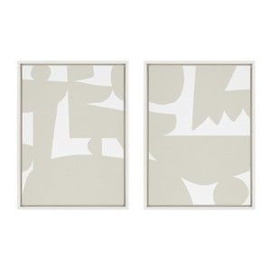Kate and Laurel Sylvie Quiet Jungle 1 left and Right Neutral Abstract Framed Canvas by Kelly Knaga, 2 Piece 18x24, White - 1 of 4