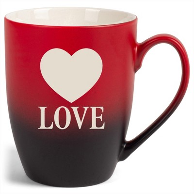 100 North Heart 10 Ounce Red and Black Two Toned Ombre, Comfortably Fits Your Hands, Ceramic Tea Coffee Cup Mug, Love