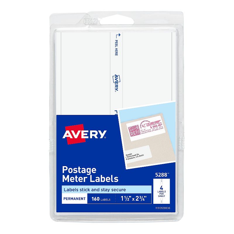 Avery Postage Meter Labels 1 1/2" x 2 3/4" White 4 Labels/Sheet 165746, 1 of 4