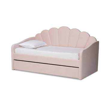 Timila Velvet Fabric Upholstered Daybed with Trundle Light Pink - Baxton Studio