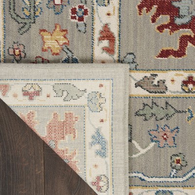Parisa Contemporary Grey Wool 5' x 7' Floral Border Rug