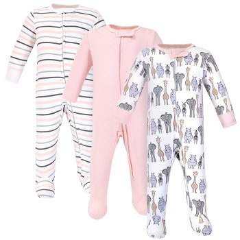 Hudson Baby Infant Girl Cotton Zipper Sleep and Play 3pk, Pink Safari