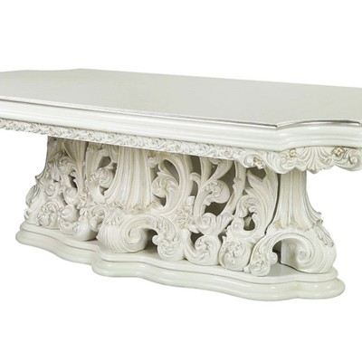 Adara Antique White Carved Wood Extendable Dining Table