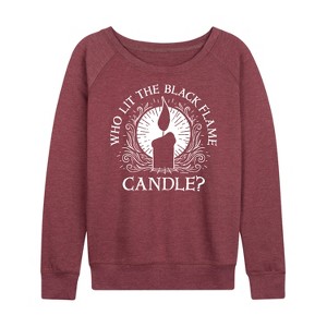 Women's - Hocus Pocus - Who Lit The Black Flame Candle Lightweight French Terry Wide Neck Long Sleeve Shirt - 1 of 4