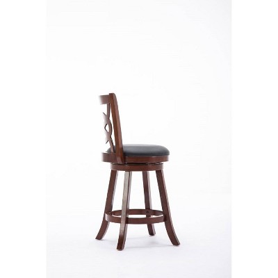 Cherry Swivel Wood Counter Stool with Leather Seat, 24"