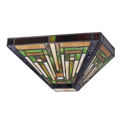 Handcrafted Bronze Tiffany-Style Glass Wall Sconce with Multicolor Shade