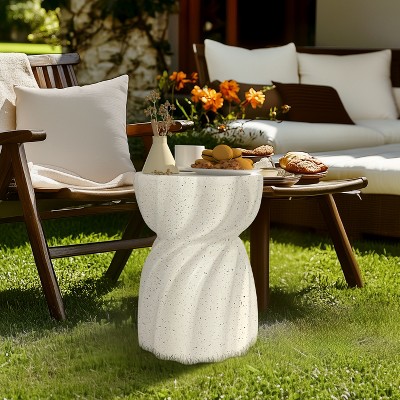 Outdoor Side Table: Contemporary Lightweight Concrete Accent Side Table Patio Side End Table for Living Room, Garden, Hourglass, Graphite-Like White