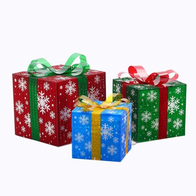 LuxenHome Set of 3 Colored Presents Lighted Holiday Decoration Multicolored