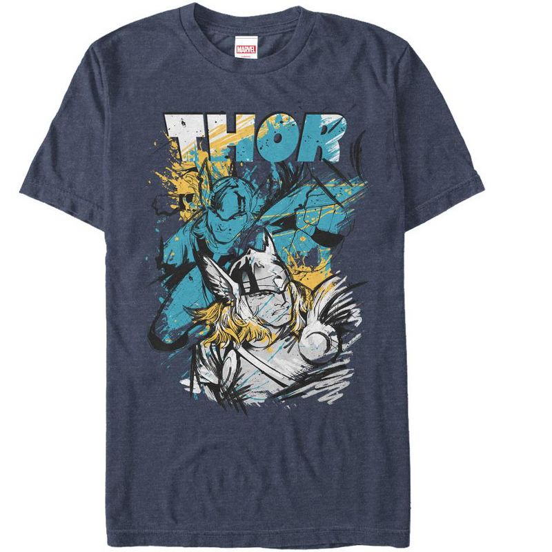 Men's Marvel Thor Sketch Splatter Print T-Shirt, 1 of 4