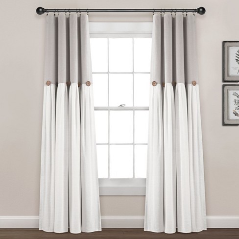 Linen Button 100% Lined Blackout Window Curtain Panel Gray/White Single 40X84 - image 1 of 4