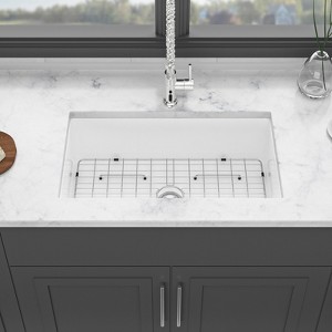 Gulches 32" Undermount/Dual Mount White Ceramic Single Bowl Kitchen Sink, Rectangular Deep Basin, 32x19x10" - 1 of 4