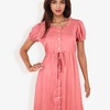 Anna-Kaci Women's Short Sleeve Button Down Midi Dress with Ruffle Trim and Drawstring Waist- Small, Rustic Red - 3 of 4