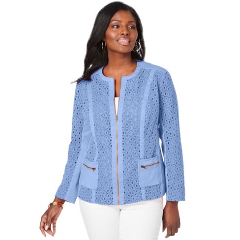 Jessica London Women’s Plus Size Eyelet Jacket, 28 - French Blue : Target