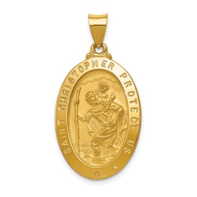 Black Bow Jewelry 14k Yellow or White Gold Hollow Oval St. Christopher Pendant, 18x35mm