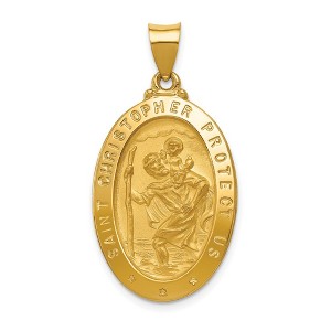 Black Bow Jewelry 14k Yellow or White Gold Hollow Oval St. Christopher Pendant, 18x35mm - 1 of 4