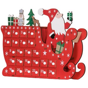 Aghana Digitals Santa Sleigh Wooden Advent Calendar, 24 Drawer Countdown, Reusable Red Holiday - 1 of 4