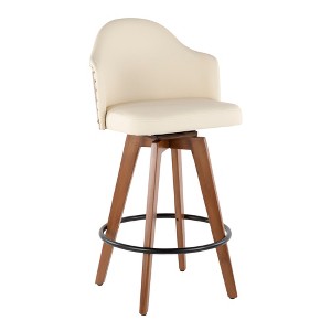 Mid-Century Counter Stool with Swivel, Wood and Faux Leather Seat for Kitchen or Dining (Set of 1) - 1 of 4
