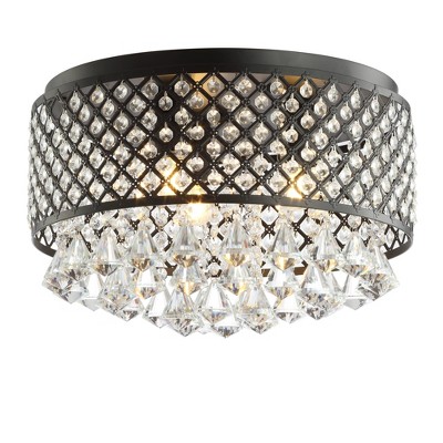 17" Crystal Drops/Metal Evelyn Flush Mount (Includes Energy Efficient Light Bulb) Black - JONATHAN Y