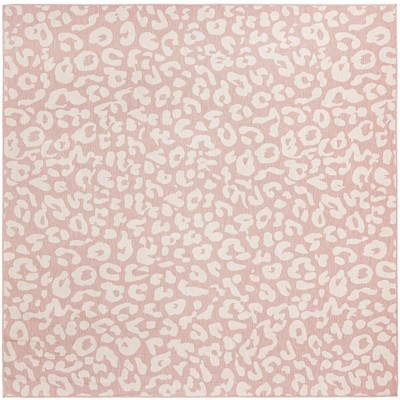 10 ft Square Pink Ivory Synthetic Outdoor Area Rug