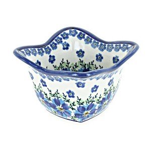 Blue Rose Polish Pottery 1930-Zaklady Small Square Scallop Bowl - 1 of 1