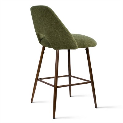 26-Inch Green Upholstered Counter Stools with Walnut Legs, Set of 3