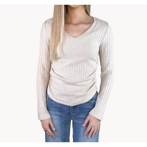 Women's Ribbed V Neck Long Sleeve Top - Shewin Inc. - 1 of 3